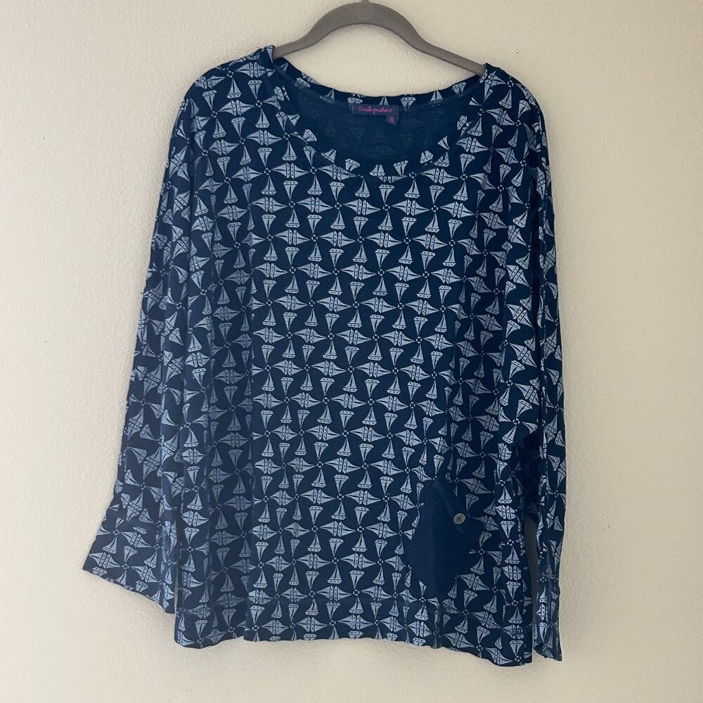 Fresh Produce Womens Dolman Sleeve Shirt Size OS Pullover Blue Sailboat Windmill